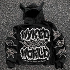 Y2K Street Print Devil Horn Hoodie