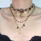 Double Layer Sunflower Cross Snake Necklace