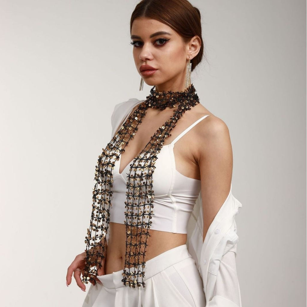 Sequin Scarf Hollow Out All Match Necklace
