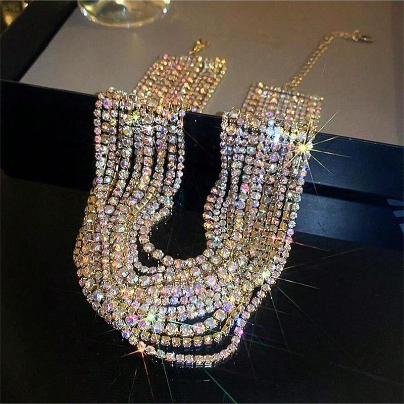 Shiny Multi Row Rhinestone Eco Necklace