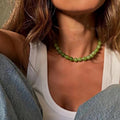 Green Natural Stone Round Beaded Necklace