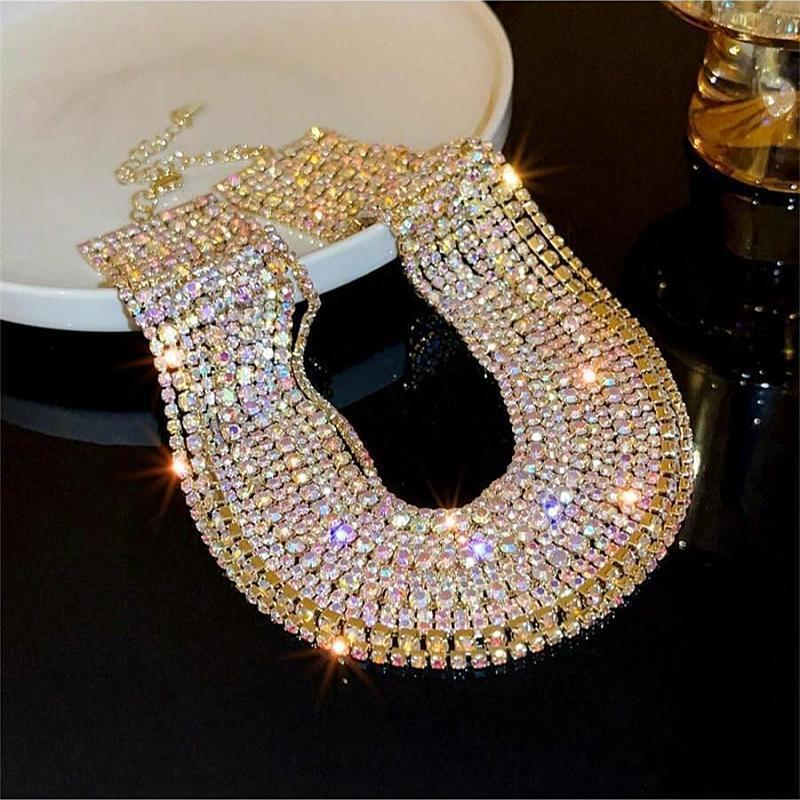 Shiny Multi Row Rhinestone Eco Necklace