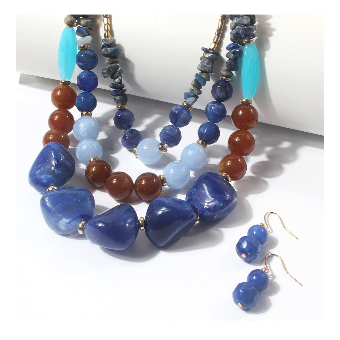 Two Tone Big Beaded Multi Layer Necklace
