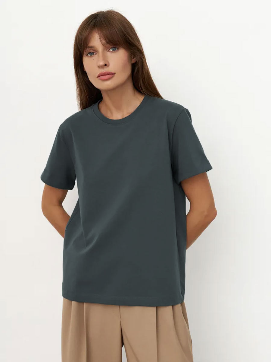 Minimalist Casual Solid Crew Neck T-Shirt