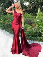 One-Shoulder Ruched Satin Party Dress