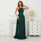 Green Off Shoulder Tassel Sequin Evening Dress Cross Back Party