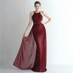 Green Off Shoulder Tassel Sequin Evening Dress Cross Back Party