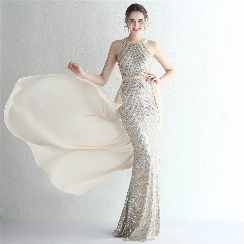 Green Off Shoulder Tassel Sequin Evening Dress Cross Back Party