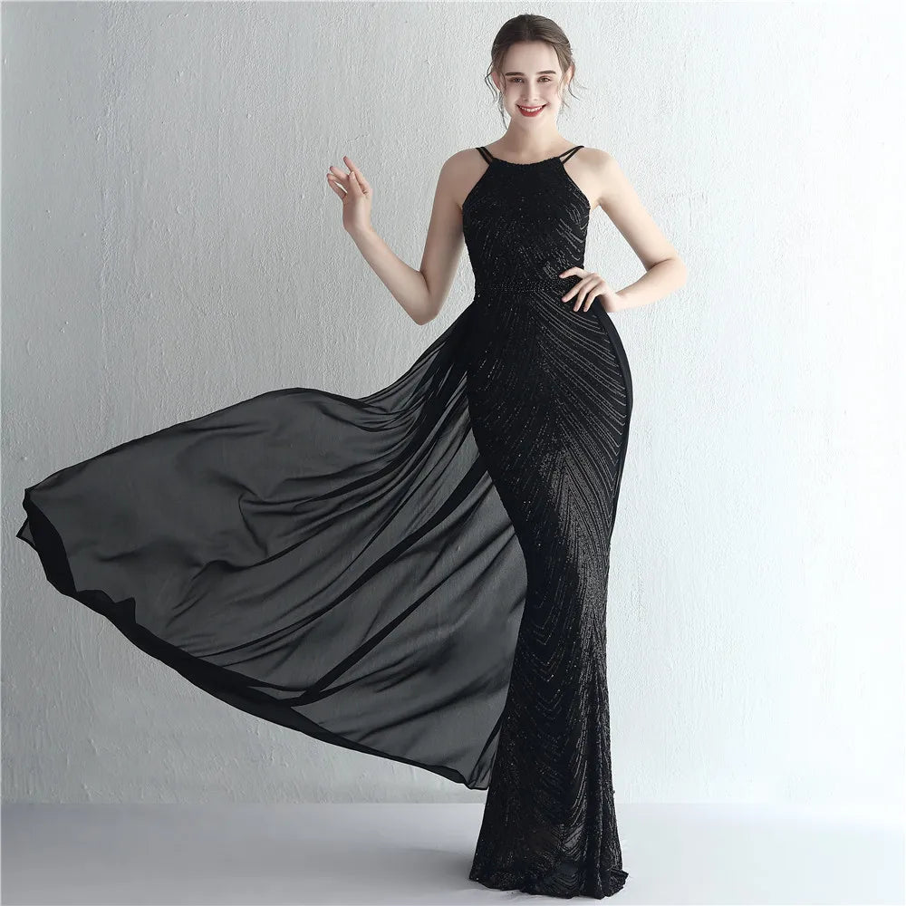 Green Off Shoulder Tassel Sequin Evening Dress Cross Back Party