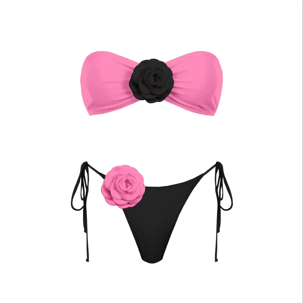 3D Floral Halter Bikini Set