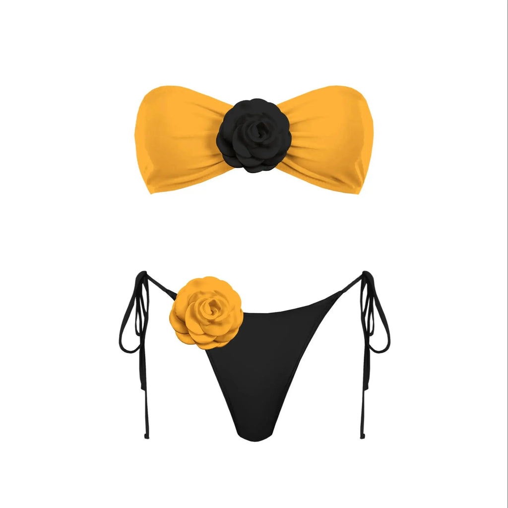 3D Floral Halter Bikini Set