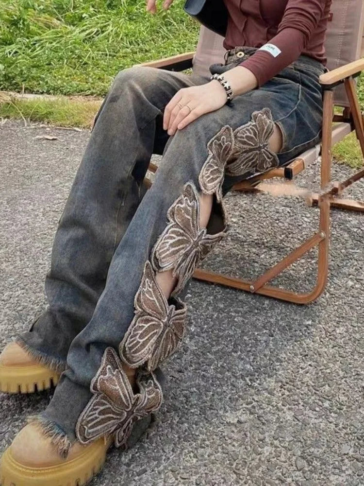 Vintage Butterfly Hollow Out Jeans