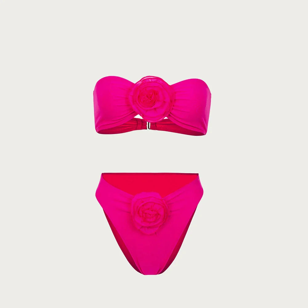 3D Floral Halter Bikini Set
