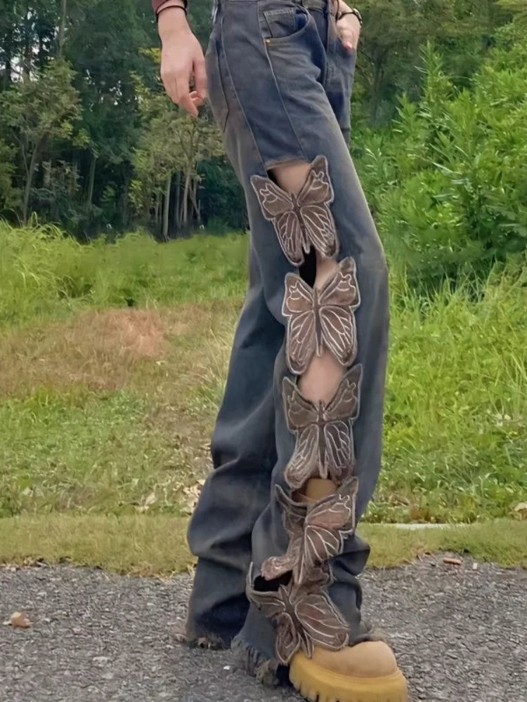 Vintage Butterfly Hollow Out Jeans
