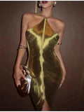 Backless Hanging Neck Tassel Mini Slim Party Dress