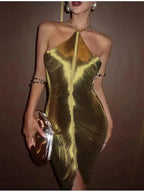 Backless Hanging Neck Tassel Mini Slim Party Dress