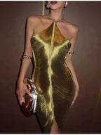 Backless Hanging Neck Tassel Mini Slim Party Dress