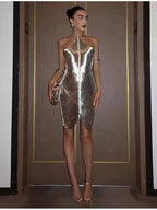 Backless Hanging Neck Tassel Mini Slim Party Dress
