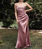 Backless Slit Suspender Formal Evening Dress Lace Up Green Party
