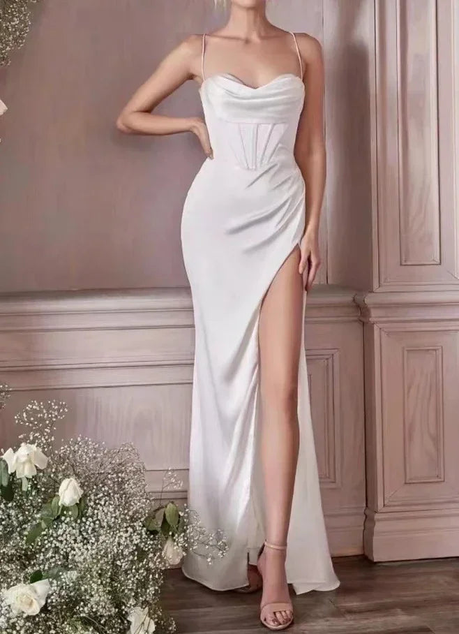 Backless Slit Suspender Formal Evening Dress Lace Up Green Party