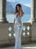 Glitter Sequinned Backless Maxi Halter Party Dress