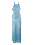 Halter Sleeveless Tassel Patchwork Bandage Dress Backless Fringe Party