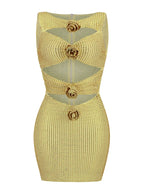 Luxury Diamonds 3D Flowers Mini Dress Sleeveless Cut Out Sparkly Party