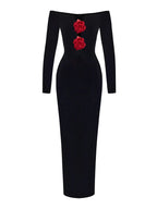 Off Shoulder V Neck Hollow Out Flower Dress Women Party