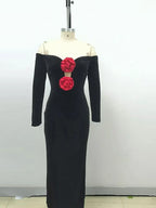 Off Shoulder V Neck Hollow Out Flower Dress Women Party