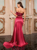 One Shoulder Draped Maxi Strapless Backless Elegant Party Dress