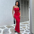 Elegant Red Maxi Dress Casual Streetwear Party