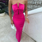 Elegant Red Maxi Dress Casual Streetwear Party