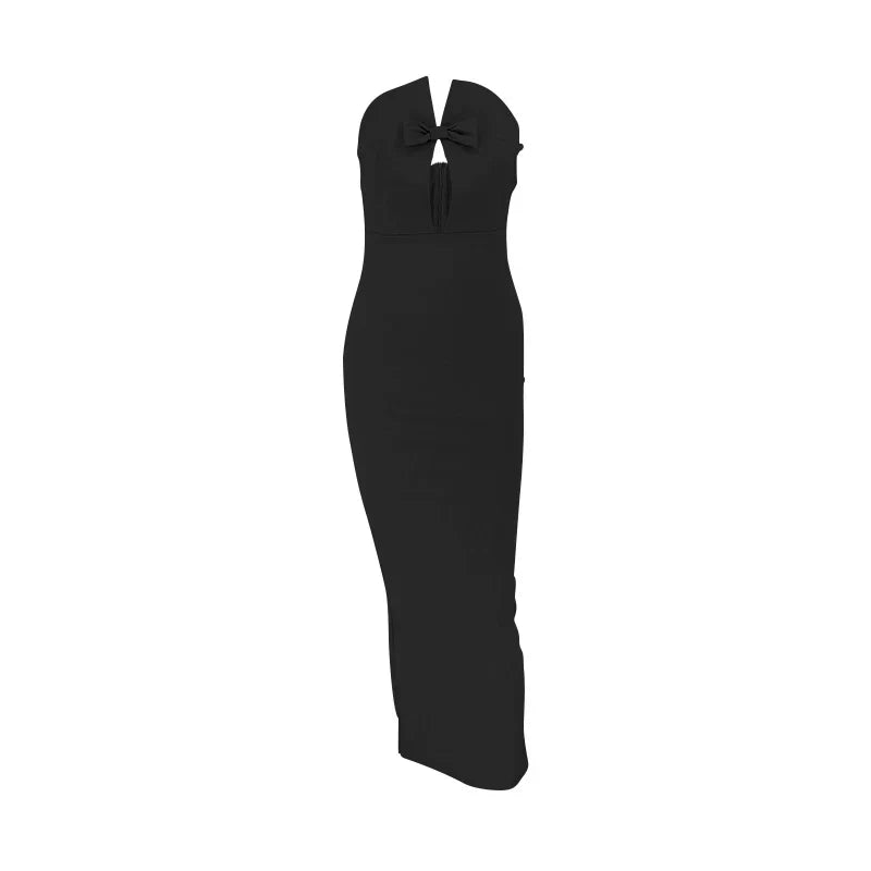 Strapless Slim Hollow Out Maxi Red Party Dress
