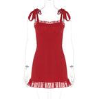 Red Ruffle Mini Bodycon Pleated Party Dress