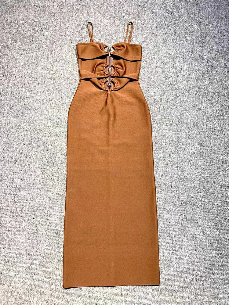 Spaghetti Strap Hollow Out Bandage Black Green Sleeveless Party Dress