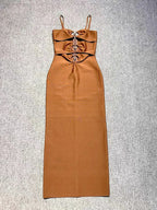 Spaghetti Strap Hollow Out Bandage Black Green Sleeveless Party Dress