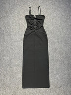 Spaghetti Strap Hollow Out Bandage Black Green Sleeveless Party Dress
