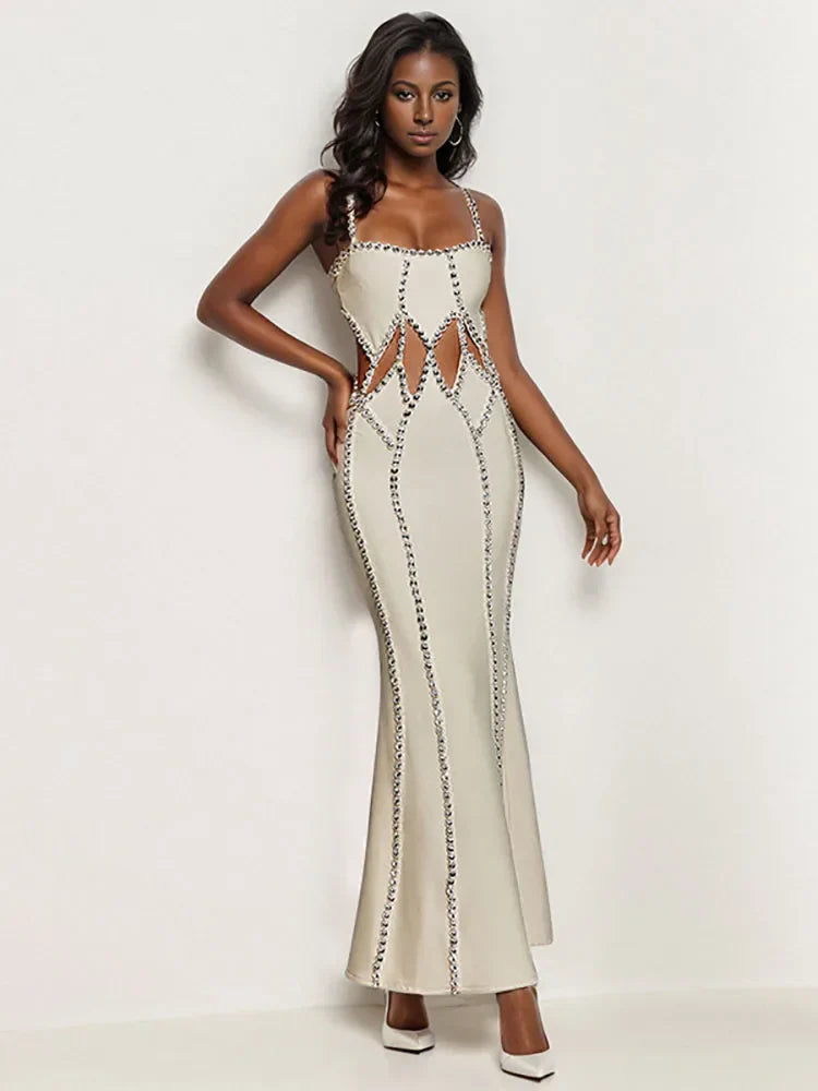 Spaghetti Strap Hollow Out Crystal Bandage Dress Sleeveless Party