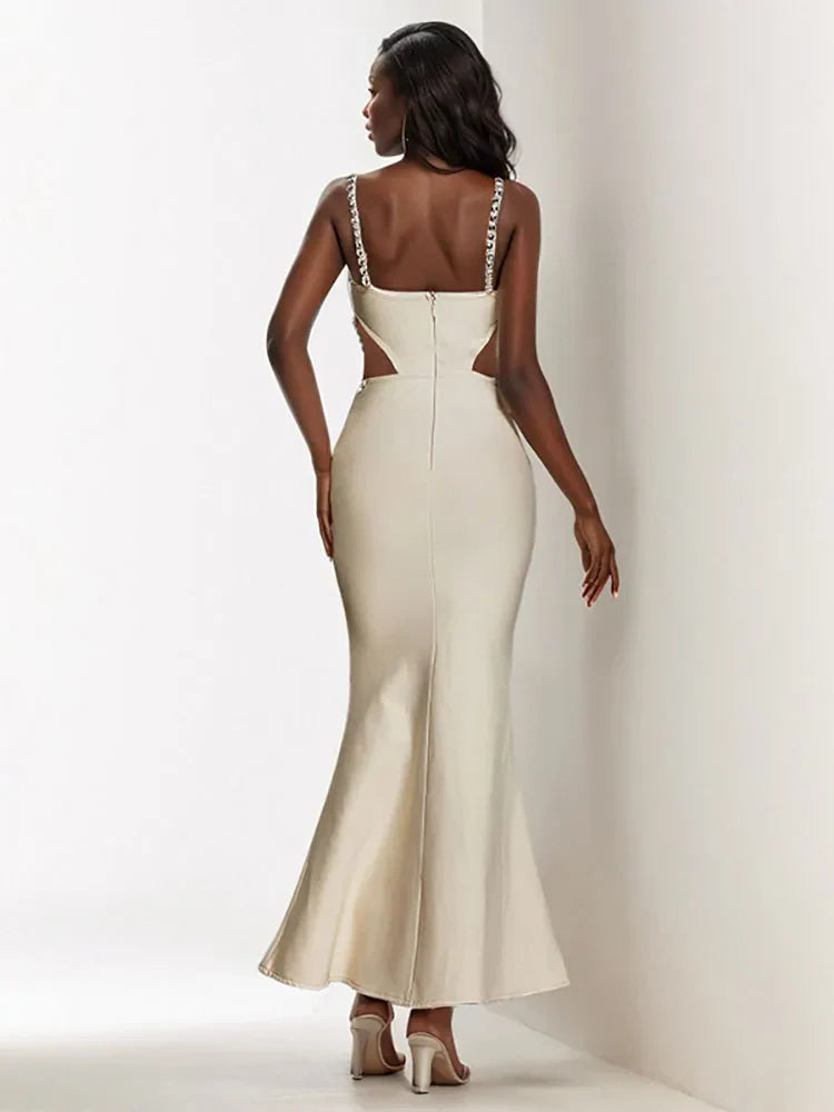 Spaghetti Strap Hollow Out Crystal Bandage Dress Sleeveless Party