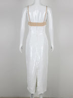 Spaghetti Strap Luxury Diamond Sequin Dress White Backless Midi Party
