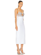 Spaghetti Strap Luxury Diamond Sequin Dress White Backless Midi Party