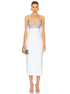 Spaghetti Strap Luxury Diamond Sequin Dress White Backless Midi Party
