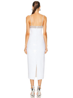 Spaghetti Strap Luxury Diamond Sequin Dress White Backless Midi Party