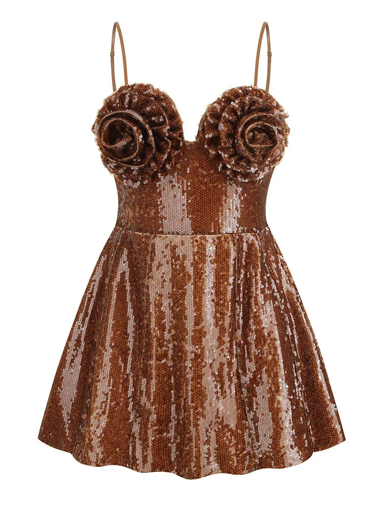 Spaghetti Strap Sequins Flower Mini A-Line Backless Party Dress