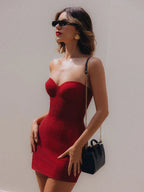 Bright Silk Lace-Up Mini Party Dress