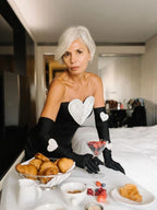 Strapless Heart Diamonds Bandage Gloves Black Backless Bodycon Party Dress