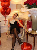 Strapless Heart Diamonds Bandage Gloves Black Backless Bodycon Party Dress