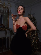 Strapless Heart Shape Crystal Design Mini Dress Velvet A-Line Party