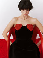 Strapless Heart Shape Crystal Design Mini Dress Velvet A-Line Party