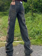 Vintage Butterfly Hollow Out Jeans